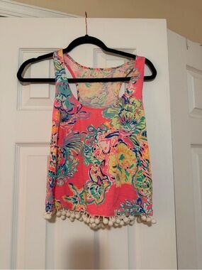Lilly Pulitzer Coral Floral Pom-Pom Tank